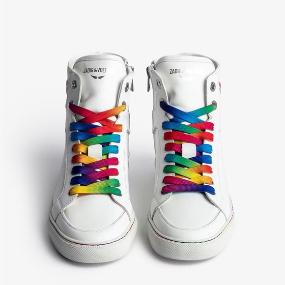 ❤️ Zadig & Voltaire High Flash Pride Sneakers with Colorful Accents - Picture 1 of 14